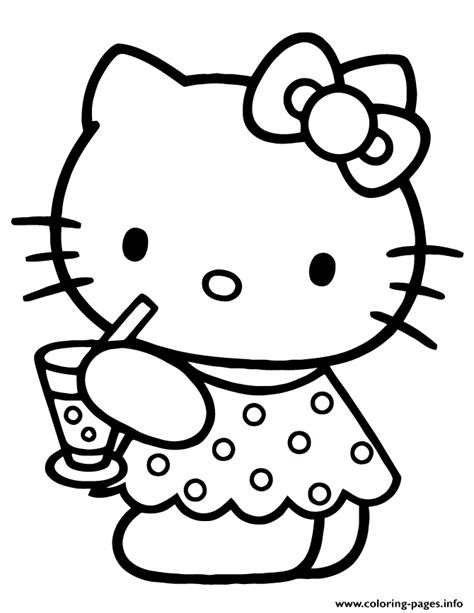 Two kittens on a tree. Cute Hello Kitty Drinking Water Coloring Pages Printable