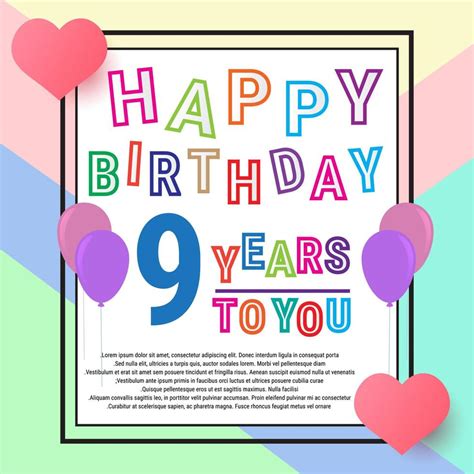 Feliz Aniversário 9 Anos Cartão De Aniversário Balões E Amor Linda