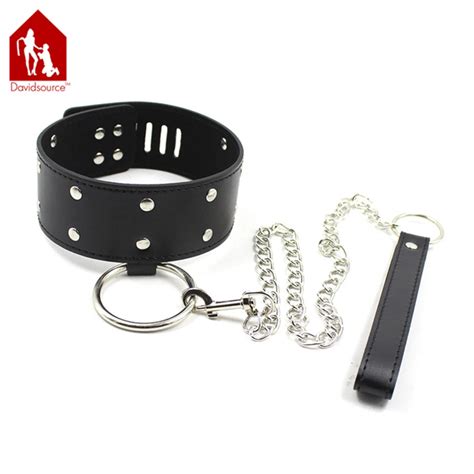 Davidsource Studed Leather Strap Collar With Metal Chain Rope For Pup