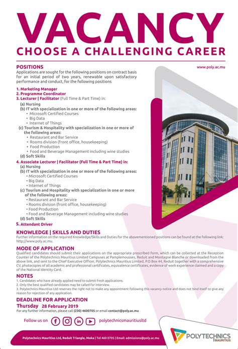 Get new jobs by email. Job Vacancy Mauritius - Polytechnics Mauritius Ltd