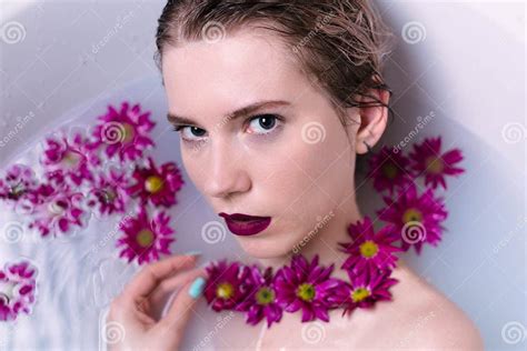 Beautiful Fashion Model Girl Taking Milk Bath Stock Image Image Of Milk Body 155087029