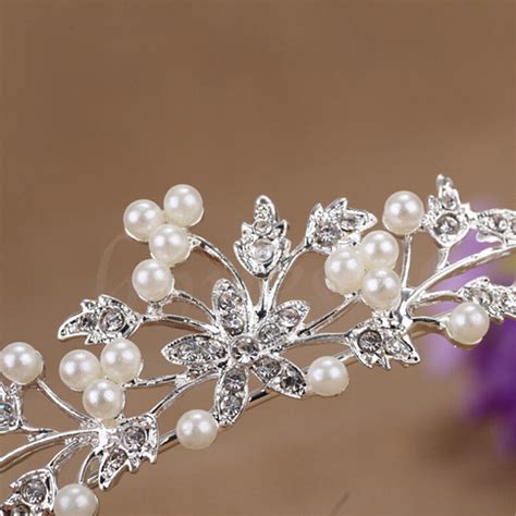 Wedding Bride Bridal Flower Prom Party Pearl Crystal Tiara Hair Band Headband Ebay