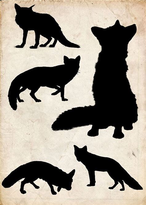 Fox Silhouette Clip Art 6 Png Clipart Instant Download Etsy Uk Fox