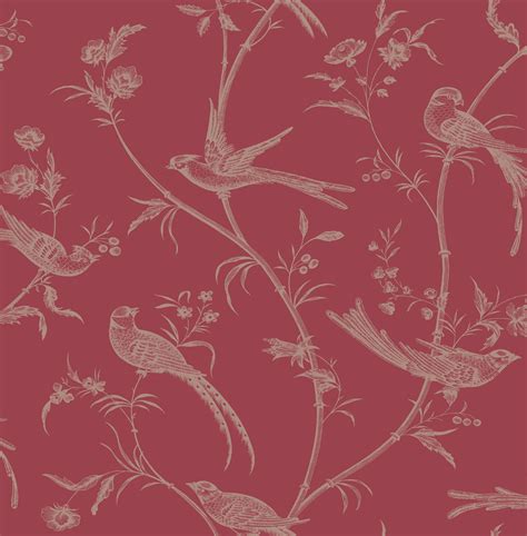 Colours Alberta Red Floral With Birds Metallic Effect