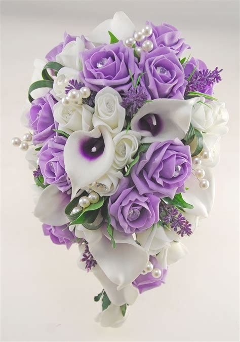 This bouquet measures 10 inches wide. Louise Lilac & Ivory Calla Lily & Rose Wedding Flower ...