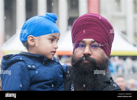 London Uk 28th April 2018 A Father And Son Attend The Vaisakhi