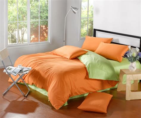 Free Shipping Orange Comforter Queenking Size Green 4pc Bedding Sets