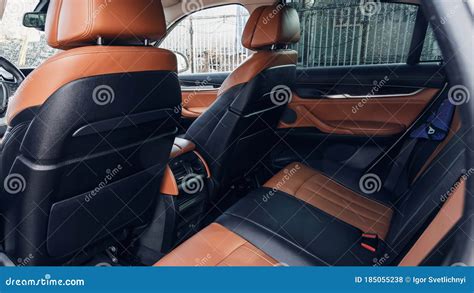 Black And Brown Leather Car Interior Modern Car Illuminated Dashboard