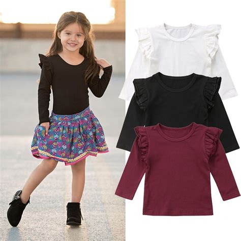 Kids Solid Color Shirts Ruffles Tops Toddler Baby Girl Kids Solid