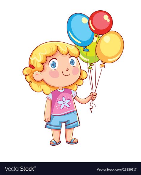 Little Cute Girl Holding Colorful Balloons Vector Image