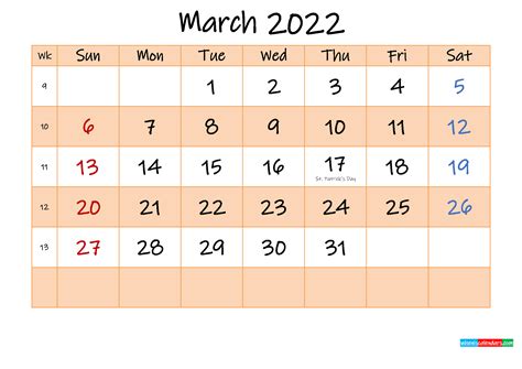 Editable March 2022 Calendar Printable Calendar 2023