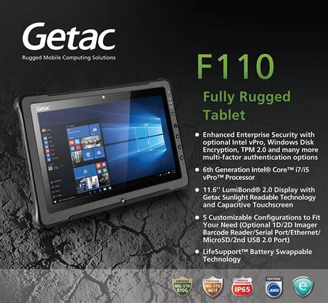 Getac F110 G3 116 Rugged Tablet I5 6200u 4gb 128gb Win10 Pro 4g Lte