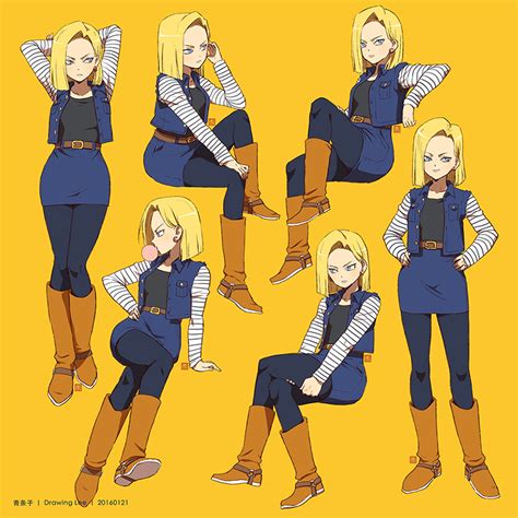 Safebooru 1girl Android 18 Arms Behind Head Artist Name Belt Black Legwear Blonde Hair Blue
