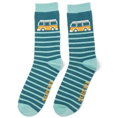 Miss Sparrow Bambus Socken Herren Mit Camper Motiv Petrol