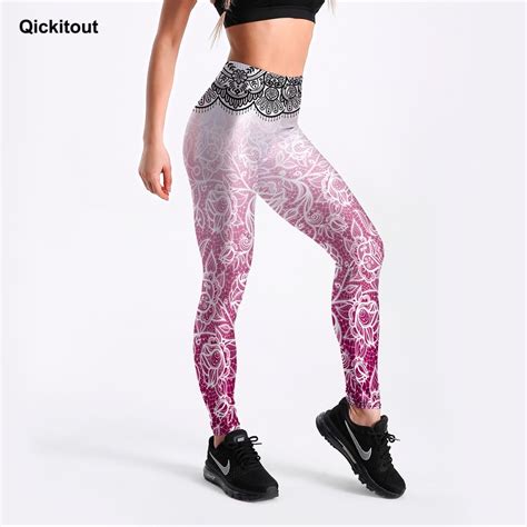 qickitout sexy workout leggings for women black floral print waist gradient color leggings