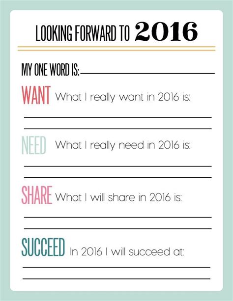 Free 2016 Printable New Years Resolutions And Goals