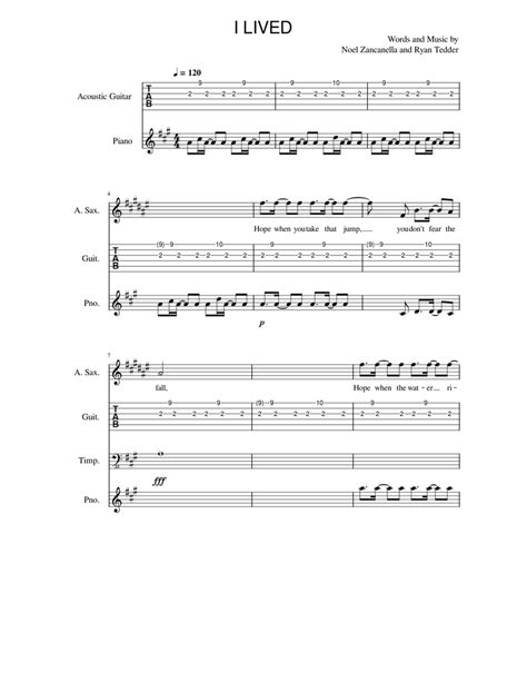 I Lived Onerepublic Sheet Music For Piano Alto Saxophone