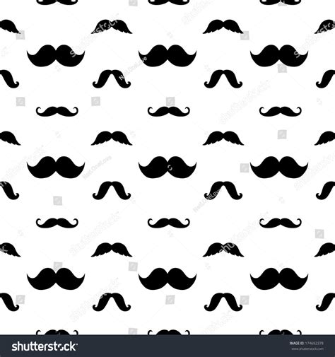 Hipster Mustaches Black White Seamless Pattern Stock Vector 174692378