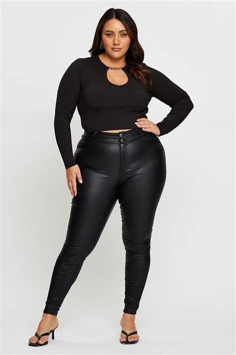 Plus Size Black Denim Jean High Rise 3 Buttons Wet Look Skinny You All Shop Online