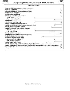 Fillable Online BGeorgiab Corporate Income BTaxb And Net Worth BTaxb