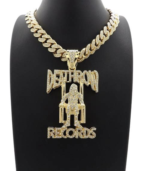 Tupac Snoop Dog Deathrow Pendant Miami Cuban Link Chain Necklace Gold