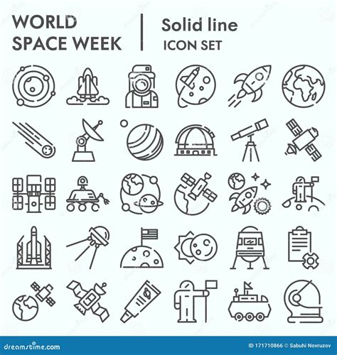 World Space Week Line Icon Set Outer Space Set Symbols Collection