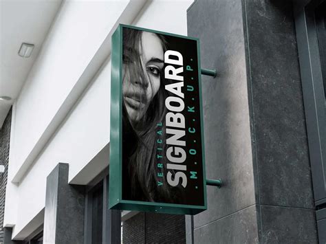 Vertical Shop Signboard Mockup With Metallic Frame On Building Free