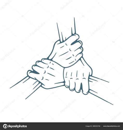 Join Hands Together Three Hands Holding Each Other Isolated White Stock