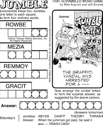 We have 5 great printable of free daily printable jumble puzzles. Jumble - Page 7 - The Comics Curmudgeon