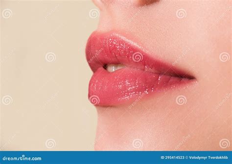 Female Lips Natural Beauty Lip Care Female Lips With Pink Lipstick Sensual Womens Open Mouths