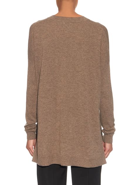 Lyst Vince V Neck Ribbed Knit Cashmere Sweater In Brown