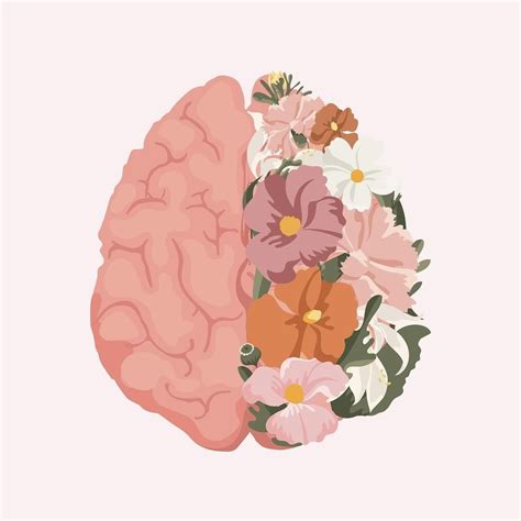 An Illustration Of The Human Brain With Flowers On Its Side And Pink