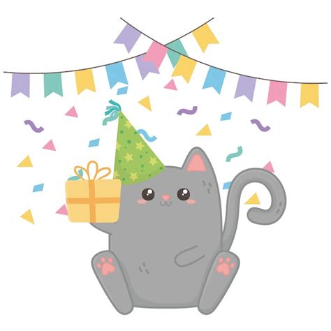 Premium Vector Kawaii Cat And Happy Birthday