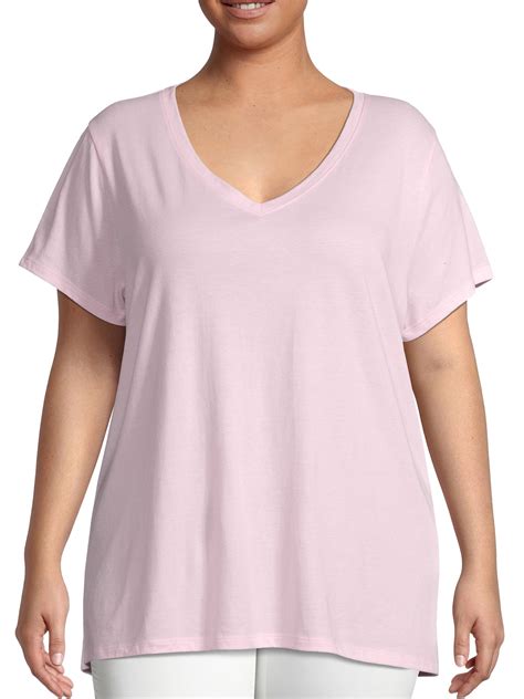 Just My Size Womens Plus Size Short Sleeve Flowy V Neck T Shirt
