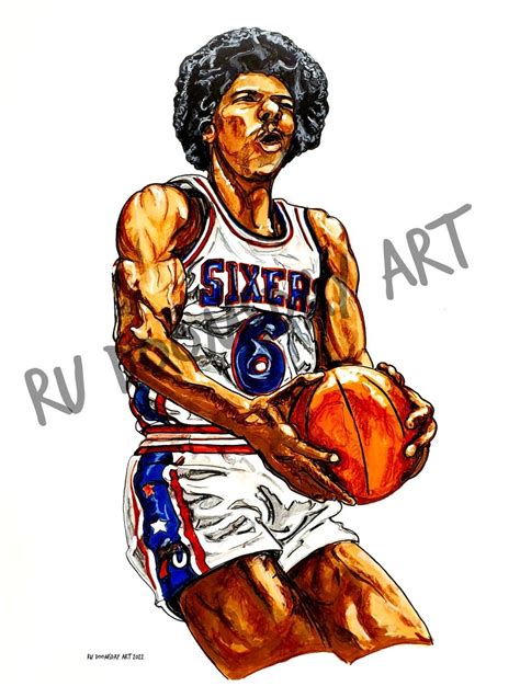 Julius Dr J Erving Of The Philadelphia 76ers Artwork By Glen Kertes