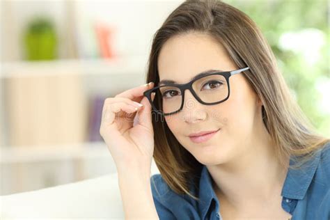 Serious Woman Posing Wearing Eyeglasses Stock Image Image Of Closeup