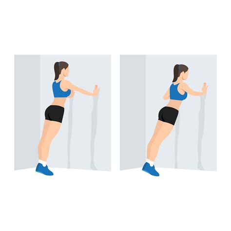 Woman Doing Wall Push Up Standing Press Up Exercise Flat Vector