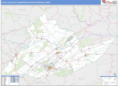 State College Pa Metro Area Wall Map Basic Style By Marketmaps