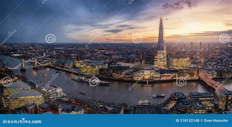 Panoramic View To The Illuminated Skyline Of London Stock Photo Image