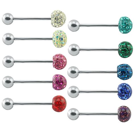 14g Crystal Surgical Steel Tongue Piercing Barbells Balls Industrial