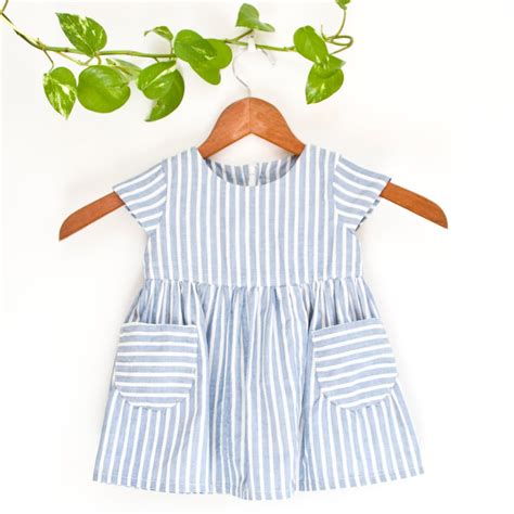 Upcycled Cotton Striped Toddler Dress With Pockets Size 1 Etsy
