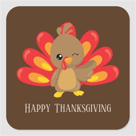 Cute Winking Thanksgiving Turkey Add Message Square Sticker Zazzle Thanksgiving Clip Art