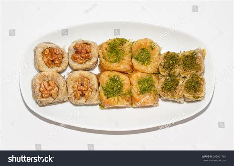 Various Kinds Turkish Baklava Pistachios Walnut Stock Photo
