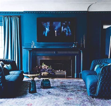 Blue Interior Monochromatic Room Melbourne House Blue Living Room