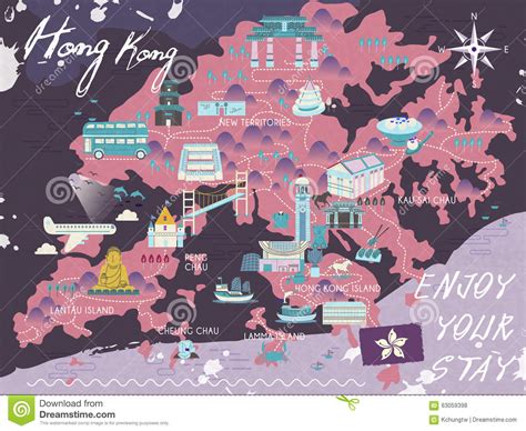 Hong Kong Travel Map Stock Vector Illustration Of Environment 63059398