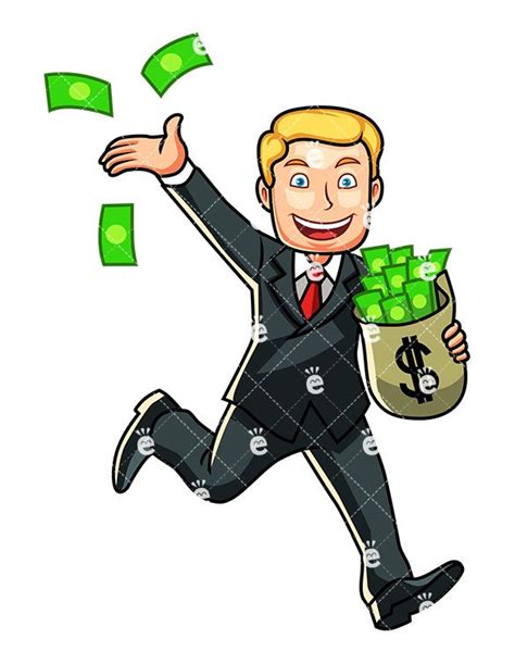 Wealthy Businessman Tossing Cash Around Cartoon Vector Clipart