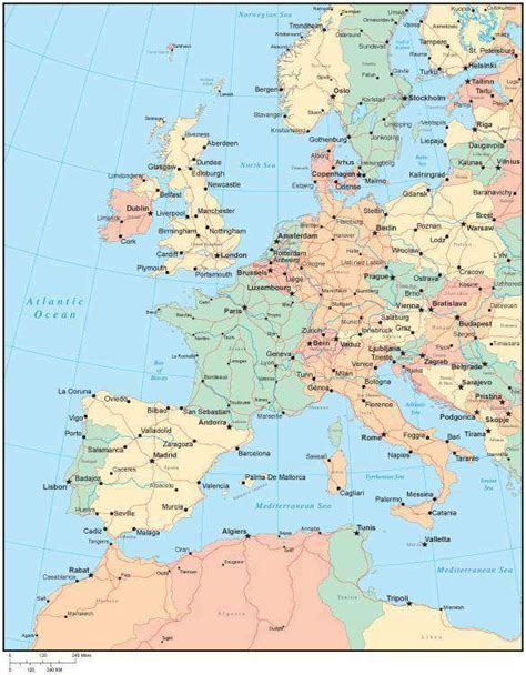 Multi Color Europe Map With Countries Major Cities Ma