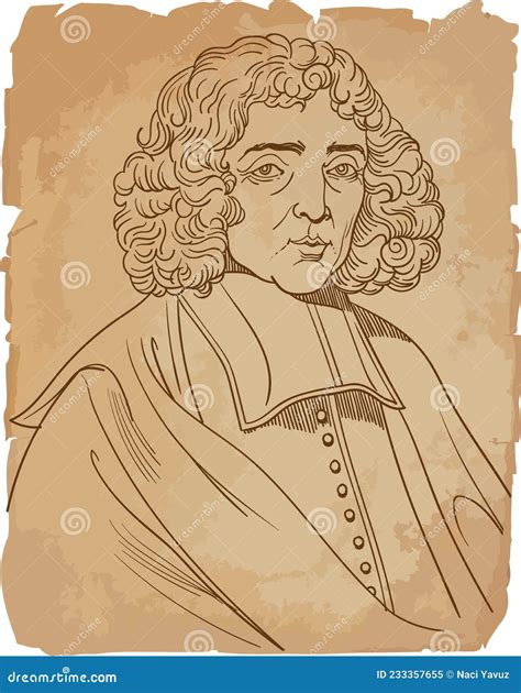 Benedictus Spinoza In Line Art Portrait Vector Stock Vector