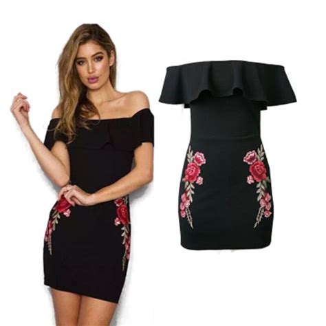 Buy Embroidery Dresses For Women 2017 Black Sexy Off Shoulder Embroidery Party
