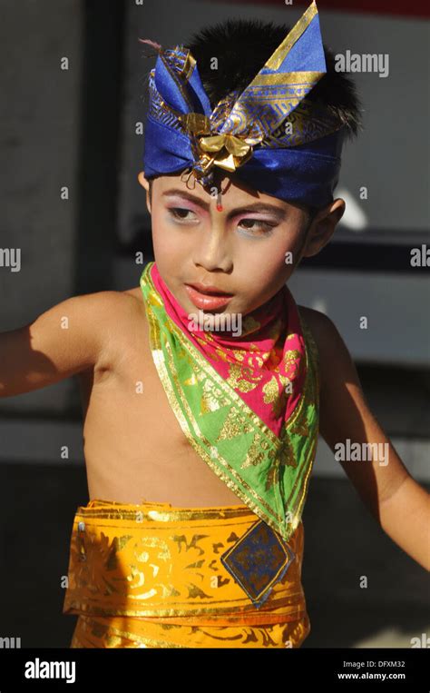 Ubud Bali Indonesia A Boy Dressed Up In Traditional Balinese